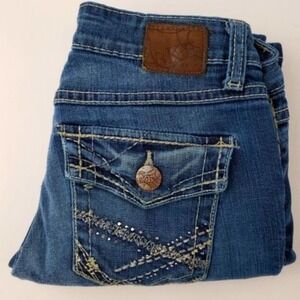 BKE  Denim Sabrina thick stitch distressed low rise crop